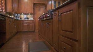 close up of modern wooden kitchen cabinets