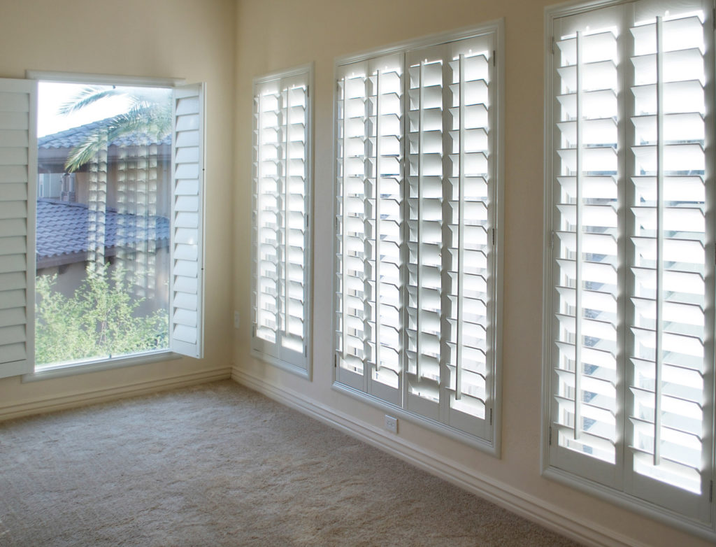 White style wood Shutters for luxury Interior Design in condo.