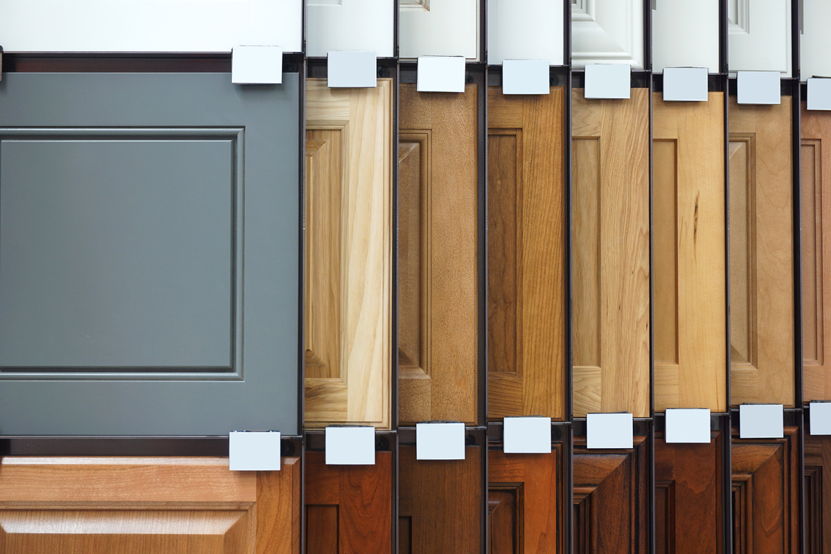 Different types of wooden cabinets lined up in El Paso.