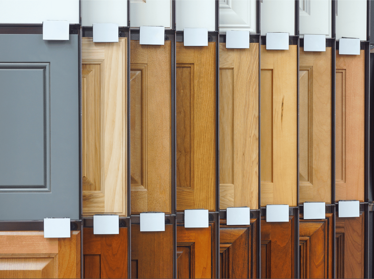 A variety of sample wooden cabinets on display